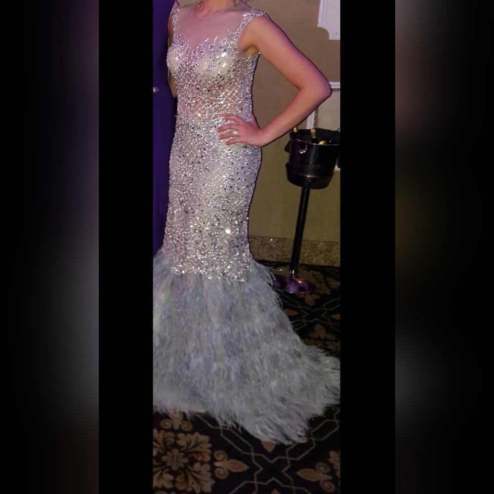 Terrani Heavy Beaded Feather Couture Gown Size 4